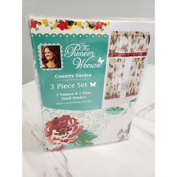 Pioneer Woman Country Garden 3 Piece Window Curtain Valance Set • 30x36 Floral - Picture 1 of 6
